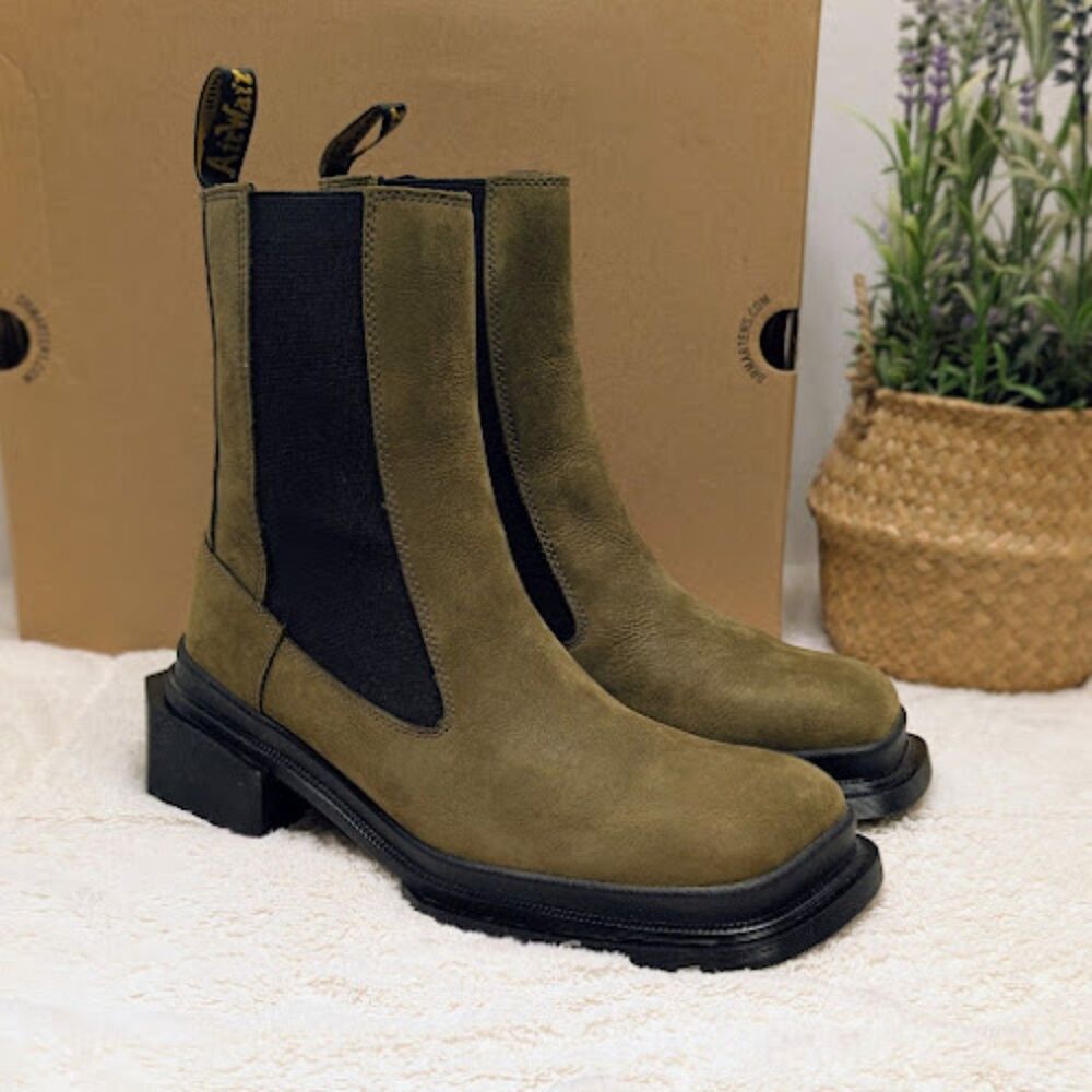 Dr. Martens Olive Maybole Square Toe Buttersoft Leather Chelsea Boots UK 7 NIB - Picture 3 of 13